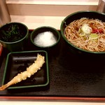 ゆで太郎 - 朝そば（おろし）　温そば、かき揚げ→ワカメに変更 330円 + 海老天（無料クーポン利用）