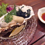 貝と魚と炭び シェルまる - 岩手県産の殻付き牡蠣（４５０円）ツマ類もついてこのお値段！