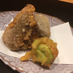 かま田 - 揚げ物 そら豆 里芋 鴨肉