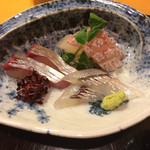 懐石料理 はし本 - お造り 完抜(さより)、鯛、縞鯵