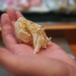 寿司栄 - 千葉の竹岡で獲れた赤座海老の握り（半身）