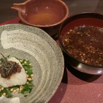 京松蘭はなれ - 〆の和牛そぼろの出汁茶漬けとあおさとしじみの味噌汁