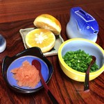 田中旅館 - ポン酢の具：酢だいだい・紅葉おろし・わけぎ