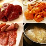 焼肉 千里 - 世田谷区 焼肉一里(レバ刺し、一里盛りホルモン、一里盛りタレ)