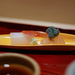 銀座 しのはら - 増毛のボタンエビ、明石のはりいか