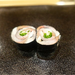 日本橋蛎殻町 すぎた - 2017/2_しめ鯖、アサツキ、ガリの太巻き