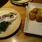 名古屋みなと漁港 - アジの刺身、フグの唐揚げ