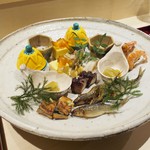 銀座 しのはら - 大皿に盛られた八寸