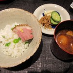 竹ざき - 豆ごはん＋鴨肉、赤だし、香物