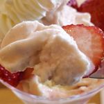 ウッドベリーズ - なお、とちおとめと、いちご果肉たっぷりなフローズンヨーグルトを一緒に食べてみたところ、フローズンヨーグルトの円やかな美味しさはそのままにフレッシュないちごの風味がUP！