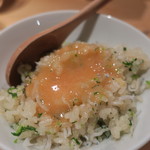 器楽亭 - ちりめんじゃこと菜の花のご飯 裏濾ししたいくらのTKG2