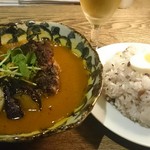 ポニピリカ - 2017/2  エゾジカのハンバーグカレー￥１６００(税別)に海老スープ￥１００(税別)ご飯大盛り￥０&生ビール￥４５０(税別)