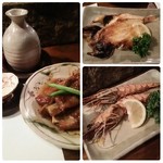 だいどこ やぶれ傘 - スペアリブとノドグロの干物と海老の塩焼き