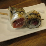 立ち呑みのさのや - さより梅肉大葉巻焼 240円　(2017.2)