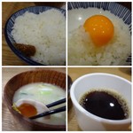 いっかく食堂 - ◆ご飯の質は普通、お代わり可能。 ◆黄味でTKGを頂きましたが、美味しいですね。 ◆お味噌汁に「ゆで卵」が半分入っているのが面白い。 ◆珈琲