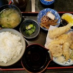 お食事処　みつおか - 天ぷら定食980円（イカ、海老、蓮根、南京、いんげん）