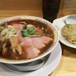 サバ６製麺所 - 1702 サバ６製麺所 サバ醤油そばセット(半焼飯)@900円