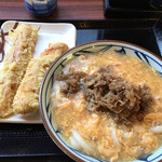 Marugame Seimen - 肉たまあんかけ（並）590円
                        かしわ天130円
                        ちくわ天110円
                        合計830円