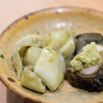 うを徳 - 2017.2 小柴スミイカゲソ木の芽味噌和え、伊勢トコブシ