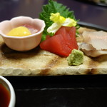 遊季の里 - 2017.02 向付：鯉(芥子味噌)、紅鱒、鮪