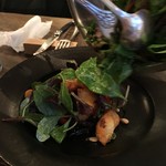 organ - 鱈のほほ肉のフリットと茄子、トマト、葉野菜のサラダ