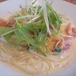 クルクル - 水菜と蘇鉄トマト、たらこのクリームスパゲティ