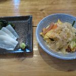 居酒屋 あがん - ソデイカの刺身と麩チャンプルー