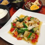 Kaneyo Shokudou - タラと季節野菜の辛味浜納豆炒め
                        （今週のＡ定食より）