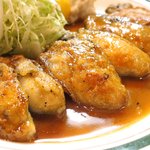 かつれつ四谷たけだ - カキバター焼定食 1450円 の大船渡産カキの甘辛バター醤油焼