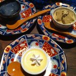 うなぎ屋たむろ多真 - デザート３種　プリン、レモン寒天、ほうじ茶ソフト