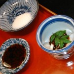天兼 - [料理] 刺身醤油･天然塩･山芋 八丁味噌和え