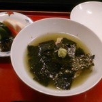 天兼 - [料理] お新香 & 掻き揚げ天茶漬け