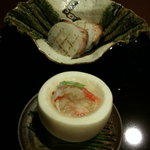 箱根　弓庵 - 前菜：蕪の中にずわい蟹のみぞれ和え＋寒鰤のべったら焼き