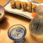摂州能勢純米酒と蓮根餃子