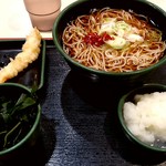 ゆで太郎 - 朝そば（おろし）　温そば、かき揚げ→ワカメに変更 330円 + 海老天（無料クーポン利用）