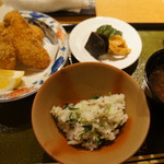 おかもと - 氷魚の炊き込みご飯　カキフライ