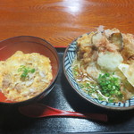 小泉うどん店 - 鶏天ぶっかけ(温)と比内鶏親子丼(小)