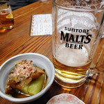 よし半 - 生ビール（６口飲みました）＆ お通し（２０１７年２月）