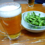 Sumibi Yakitori Ikkyuu - 【生ビール　３９０円】とお通しの枝豆