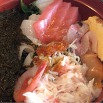 喫茶 か寿が - ぎばさ定食（カニ、マグロ、イカ、赤貝、シラス、ハマチ、トビコ、タマゴ焼、ぎばさ、ウズラの生卵）