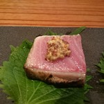 すし 市松 - 造り　ぶり炙り　オーガニックの粒マスタード添え