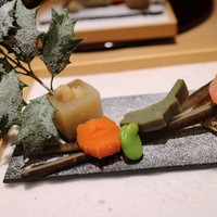 十三蔵 - 八寸　升大根 鬼面人参 飯蛸 鰯辛煮 蚕豆蜜煮 梅百合根