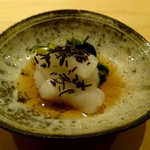 蓮 - 芹と穴子の銀ぷらの揚げ浸し、おろしをかけて