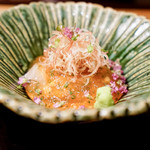 虎白 - 平目と鮟肝のお造り。ジュレと共に