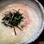 興 - 【「鶏の水炊き鍋」の鍋あと】「雑炊」＝自家製コラーゲンスープをたっぷり吸って、美味！！