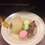 おかめ - 大根、牛すじ、三色団子