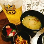 北海道 増毛町 魚鮮水産 - お通しに味噌汁！