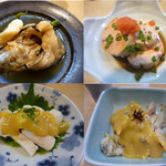 割烹くずし 徳多和良 - 【税込み価格】げんげ煮付324円・あん肝324円・まんぼう腸酢味噌324円・青柳ぬた324円