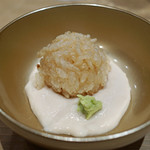 三谷 - 網走産の鱈の白子　赤酢の揚げシャリと一緒に　Champagne Launois Père et Fils Grand Cru Blanc de Blancs Brut Spécial Club を合わせて