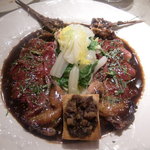 ル・ジャルダン・デ・サヴール - 山シギと血と内臓のソース（＋12000円）付け合わせは名前忘れた。